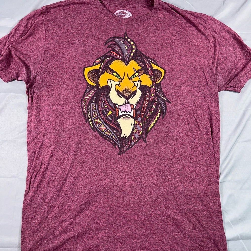 Disney The Lion King Scar Graphic Print T Shirt Mens/Unisex Size XL Burgundy